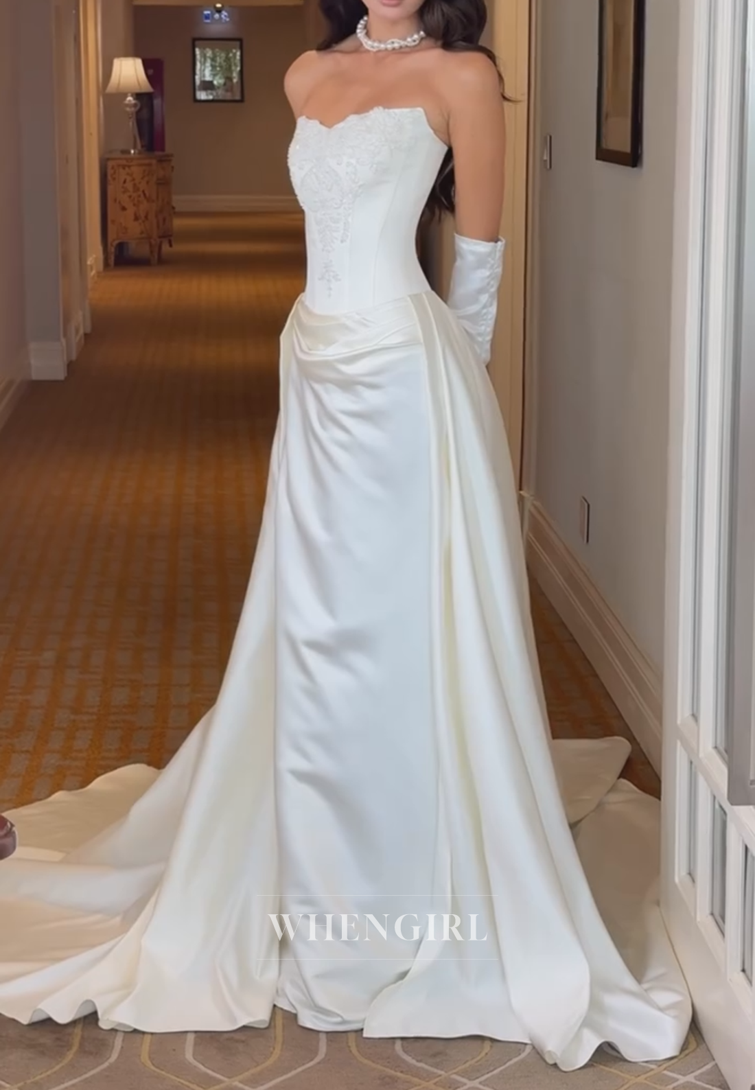 Embroidered Corset Wedding Dress with Draped Skirt