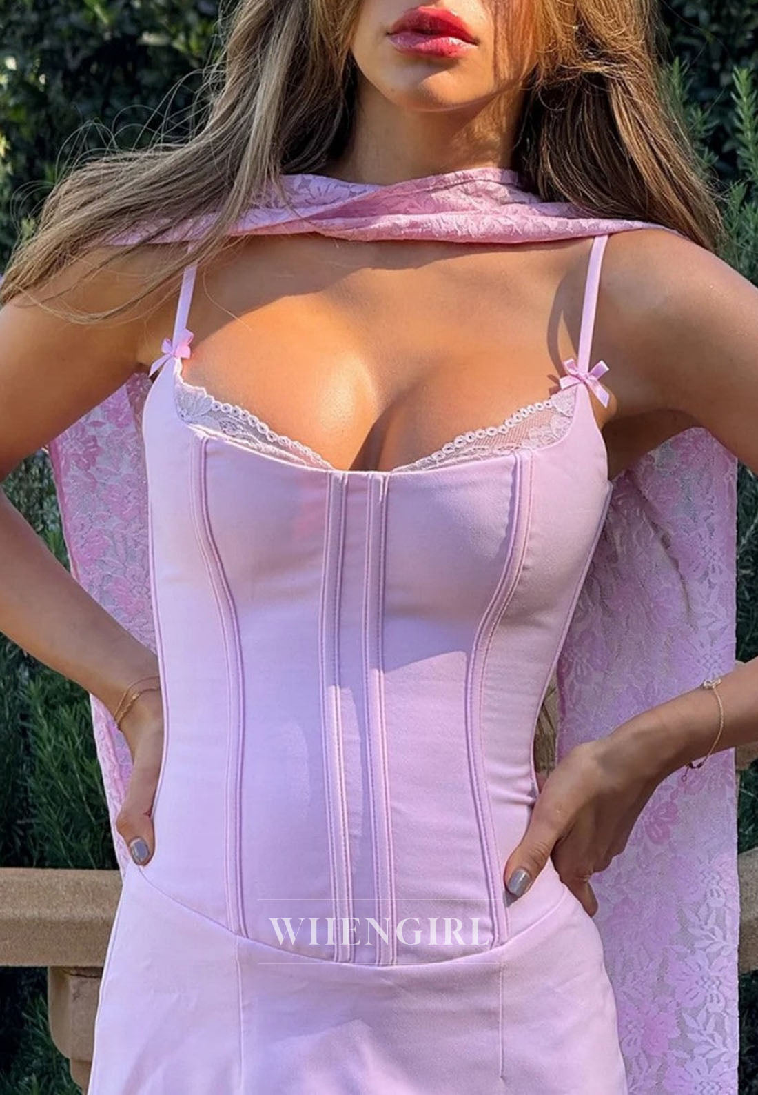 Corset Mini Dress with Lace Trim and Scarf