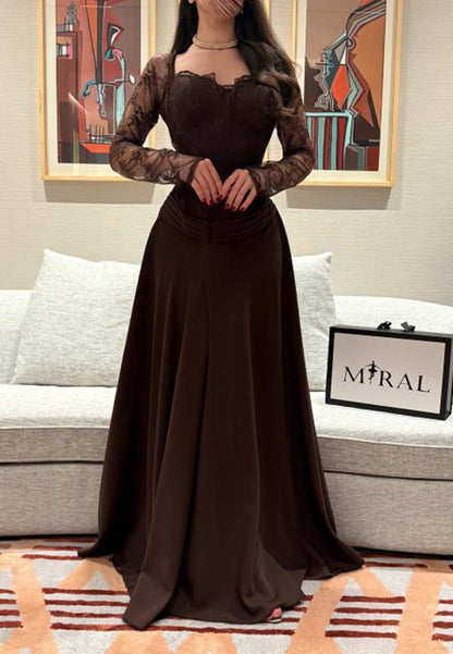 Lace Bodice Long Sleeve Floor-Length Evening Gown