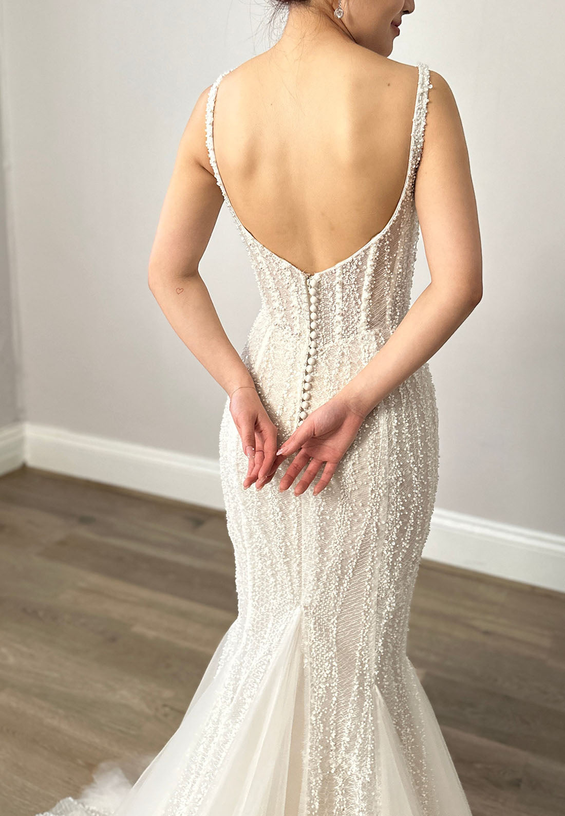 Beaded Mermaid Wedding Dress with Slit and Tulle Train