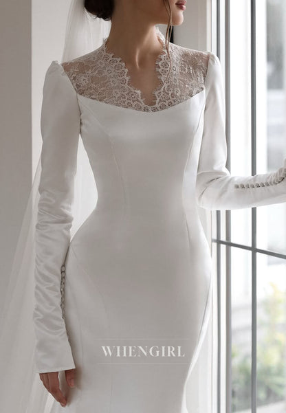 Mermaid Wedding Dress with Lace Illusion Neck