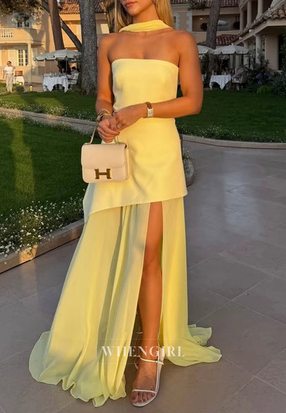 Strapless Layered Maxi Dress with High Slit