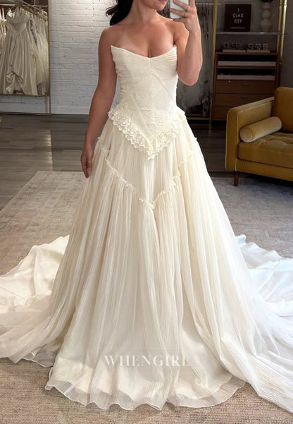 Strapless Basque Waist Pleated Wedding Dress