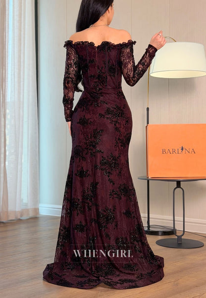 Lace Off-the-Shoulder Long Sleeve Gown
