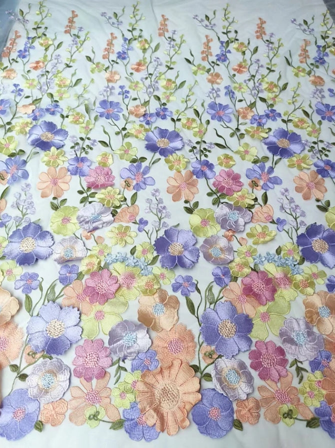 Floral Embroidered 3D Applique Tea-Length Dress