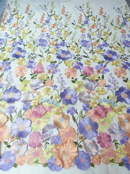 Floral Embroidered 3D Applique Tea-Length Dress