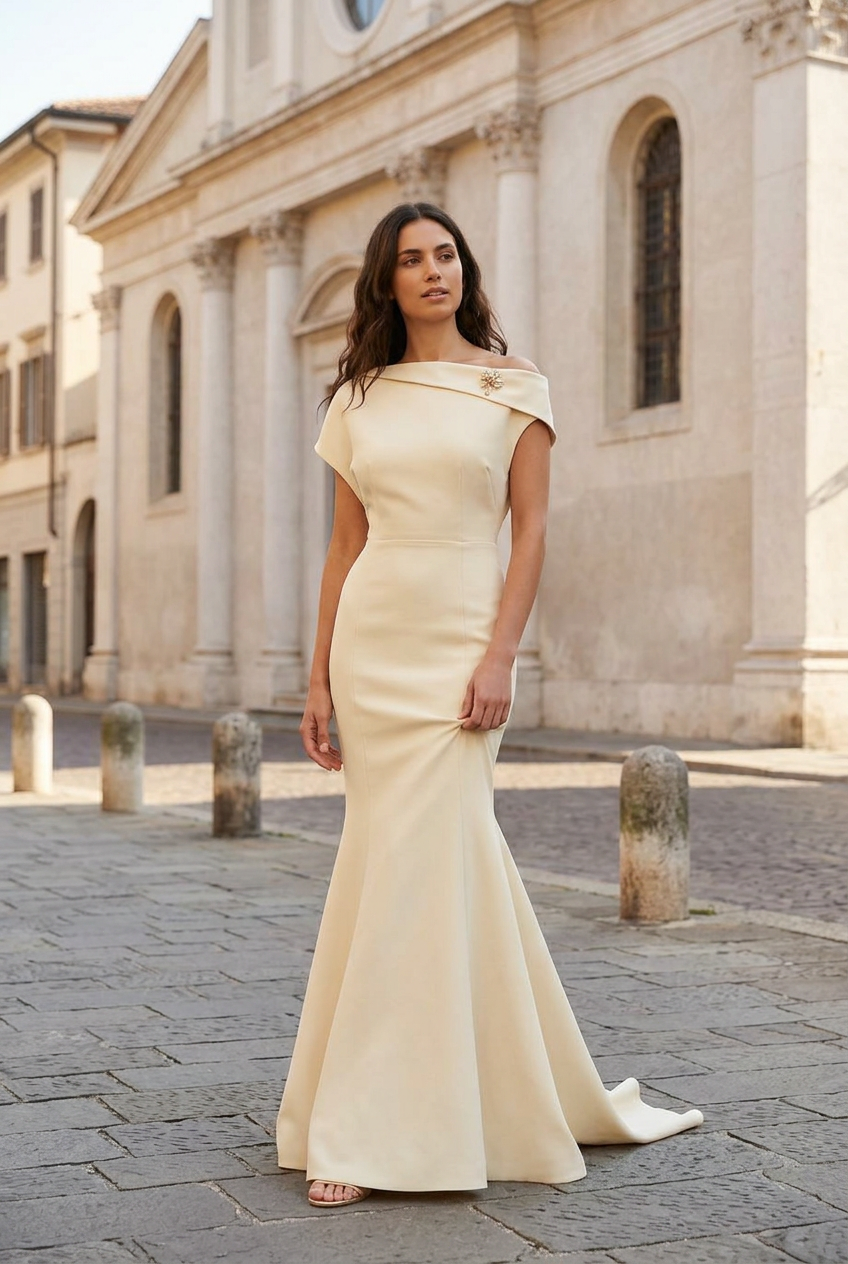 Asymmetric Neckline Trumpet Evening Gown