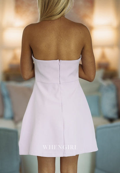 Strapless A-Line Mini Dress with 3D Flowers