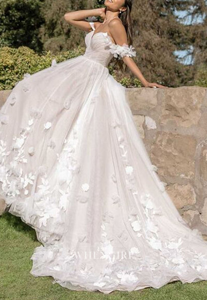 3D Floral Off-the-Shoulder Tulle Ball Gown