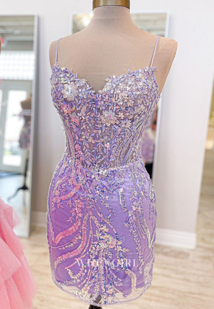 Sequin Corset Homecoming Dress with Spaghetti Straps