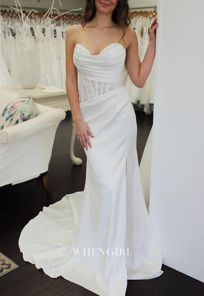 Strapless Sweetheart Corset Wedding Dress with Slit