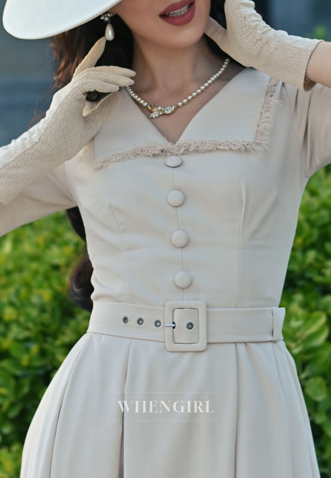 Collared Midi Dress with Pleated Skirt and Belt
