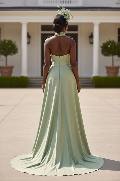 Halter High Neck Embroidered Evening Gown with Overskirt