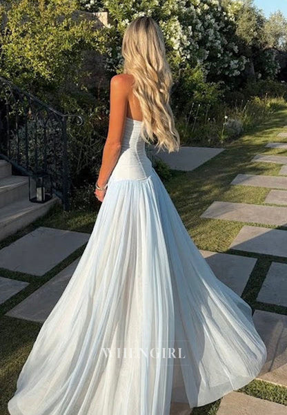 Strapless Corset Dropped-Waist Tulle Gown