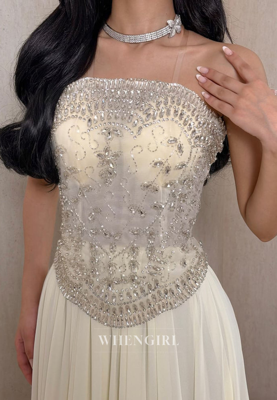 Strapless Beaded Corset Floor-Length Evening Dress