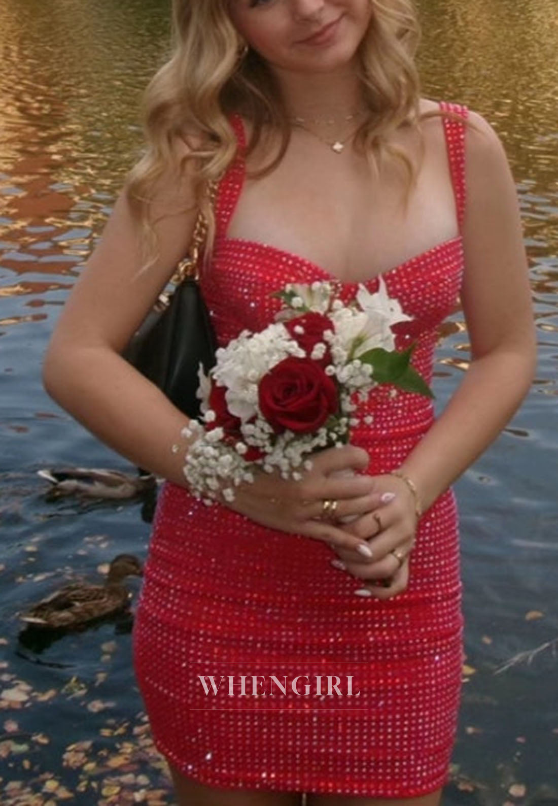 Crystal Embellished Bodycon Mini Dress with Sweetheart Neckline