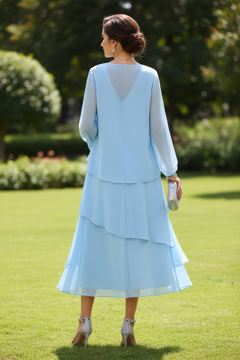 Layered Chiffon Midi Formal Dress