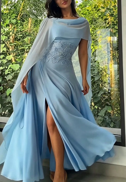 Strapless Floral Applique Gown with Shawl