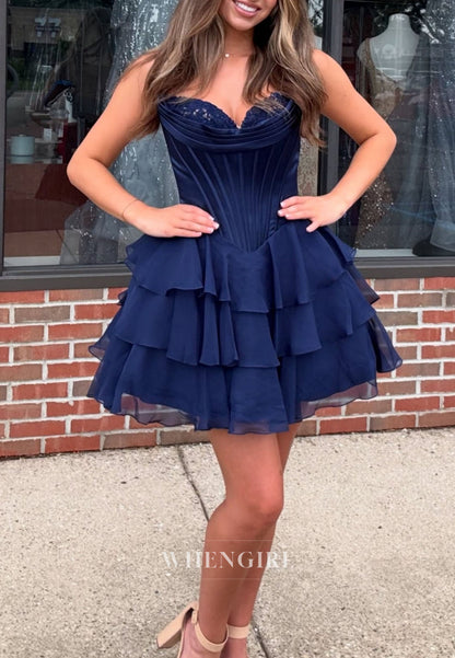 Strapless Corset Tiered Ruffle Homecoming Dress