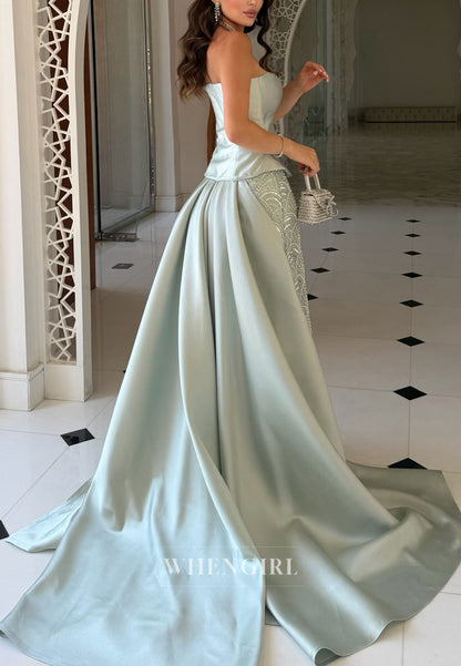 Strapless Satin Evening Gown with Sequin Skirt & Train