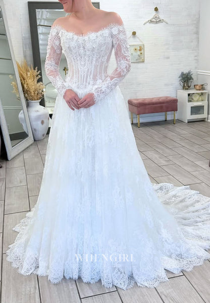 Off-the-Shoulder Lace Corset Wedding Dress