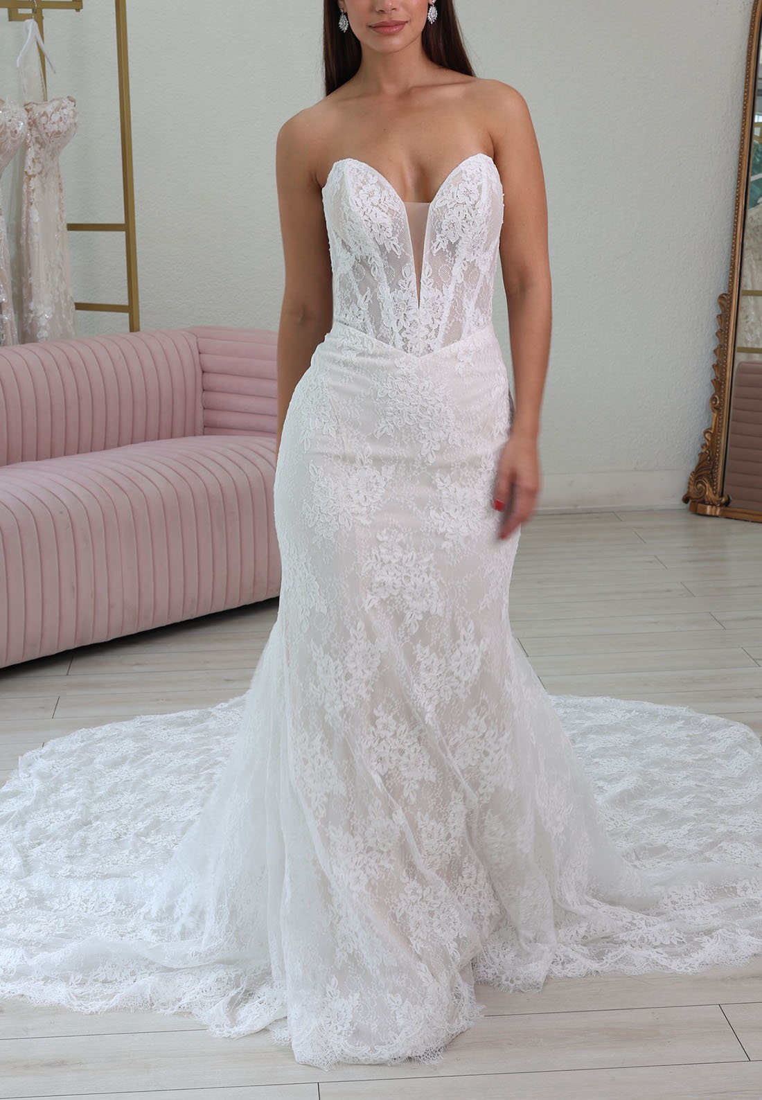 Strapless Lace Mermaid Wedding Dress with Corset Bodice