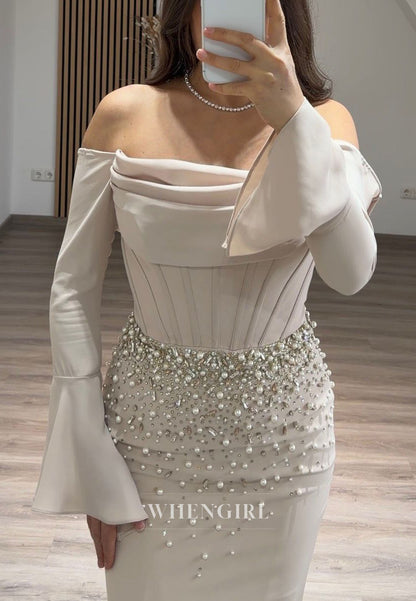 Off Shoulder Corset Mermaid Gown with Pearl Beading