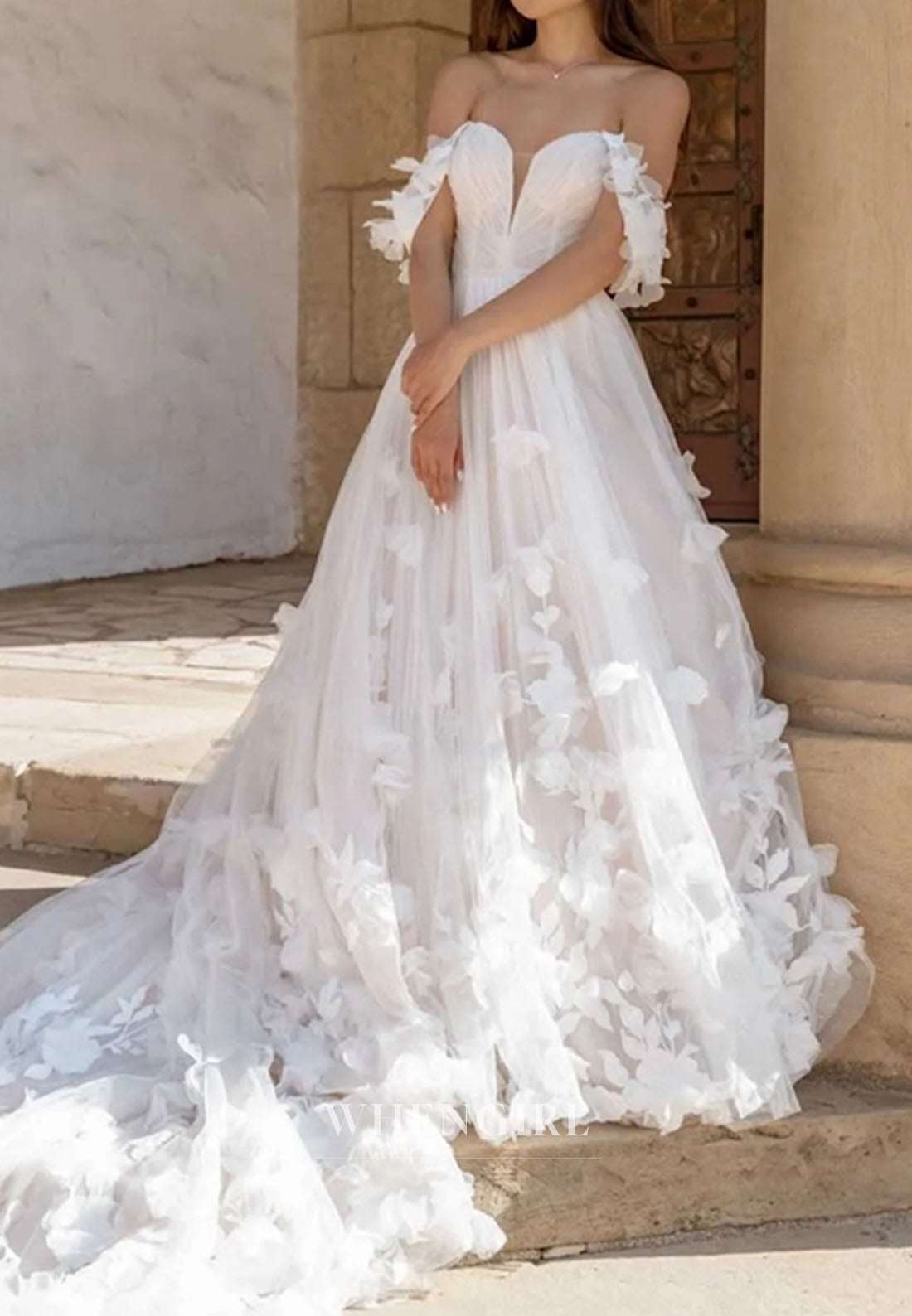 3D Floral Off-the-Shoulder Tulle Ball Gown
