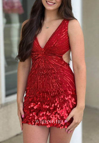 Sequin Beaded Cut-Out Mini Homecoming Dress