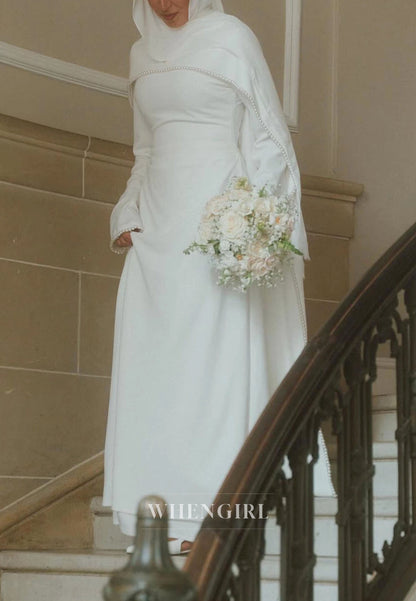 Long Sleeve Wedding Dress with Cape and Pearls