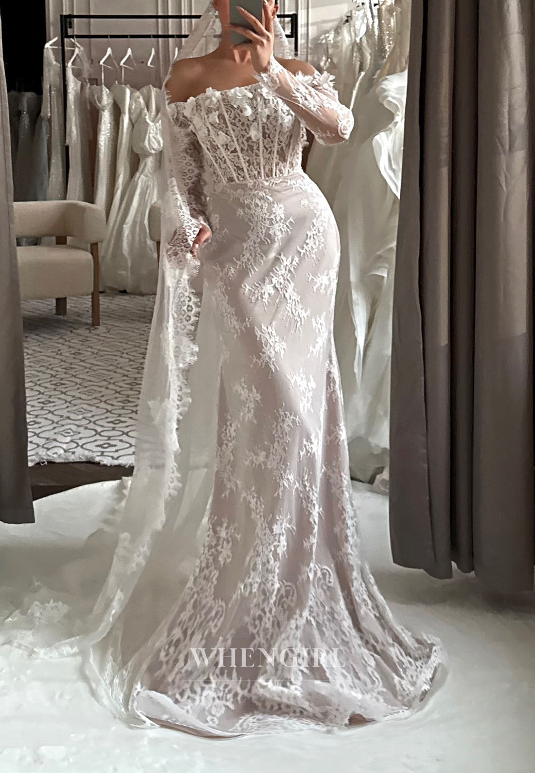 Corset Lace Mermaid Wedding Dress with Sleeves