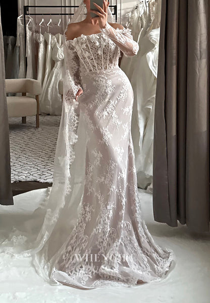 Corset Lace Mermaid Wedding Dress with Sleeves