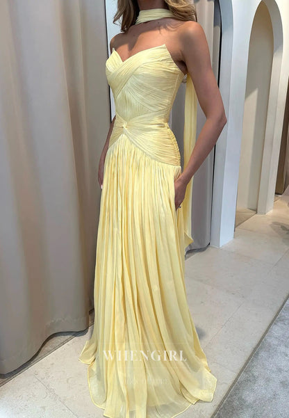 Strapless Ruched Gown with Neck Scarf