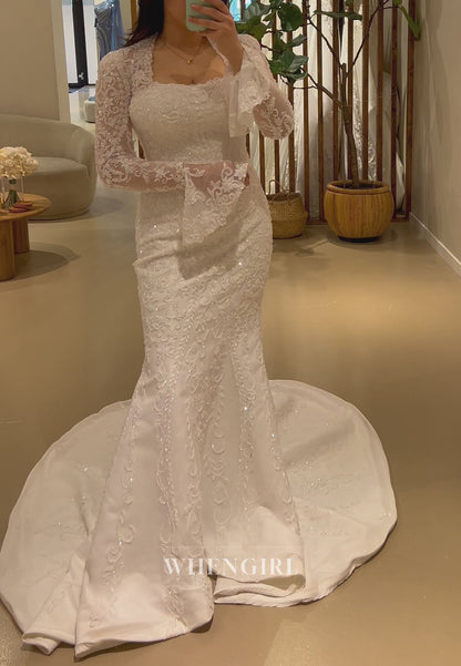 Beaded Mermaid Wedding Dress with Long Sleeves