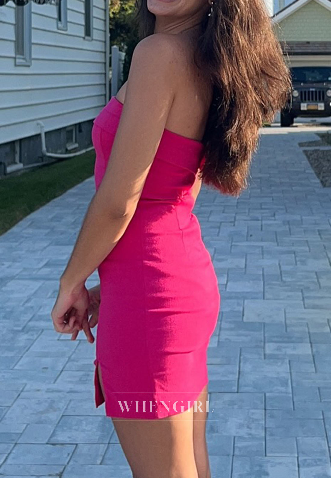 Strapless Bodycon Mini Dress with Front Slit