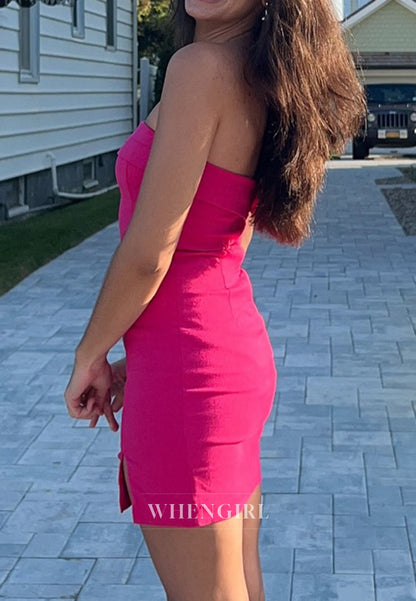 Strapless Bodycon Mini Dress with Front Slit
