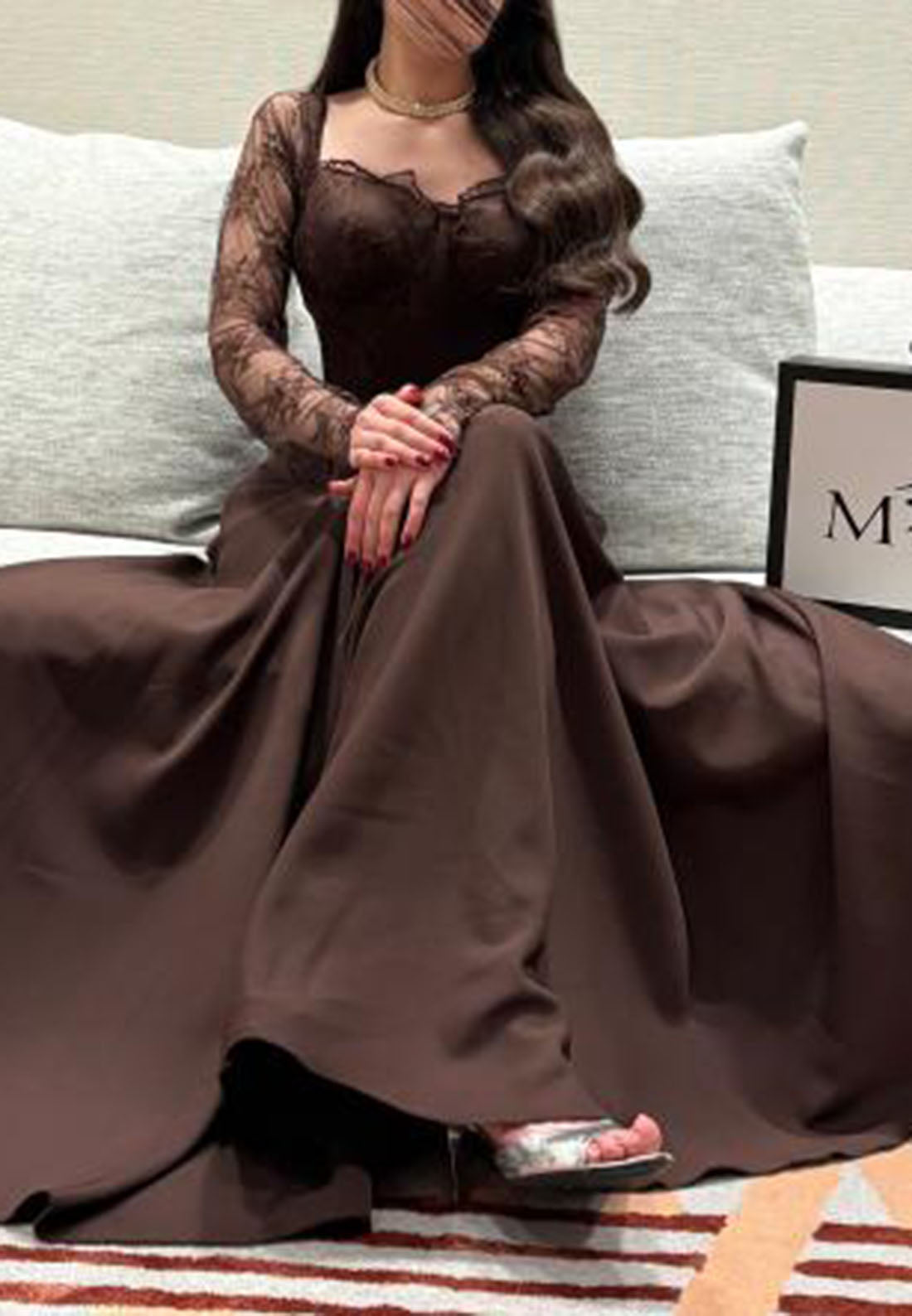 Lace Bodice Long Sleeve Floor-Length Evening Gown