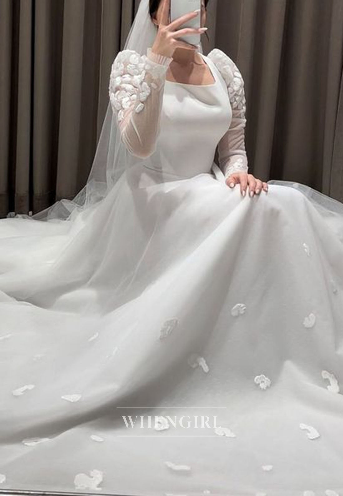 Square Neck A-Line Wedding Dress with 3D Flowers