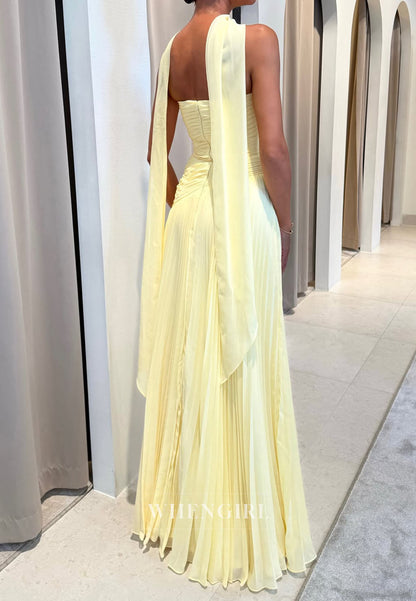 Strapless Ruched Maxi Dress with Scarf