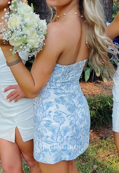 Strapless Floral Print Mini Dress with Belt