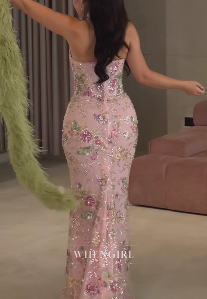 Floral Embroidered Halter Mermaid Gown （without Cape)