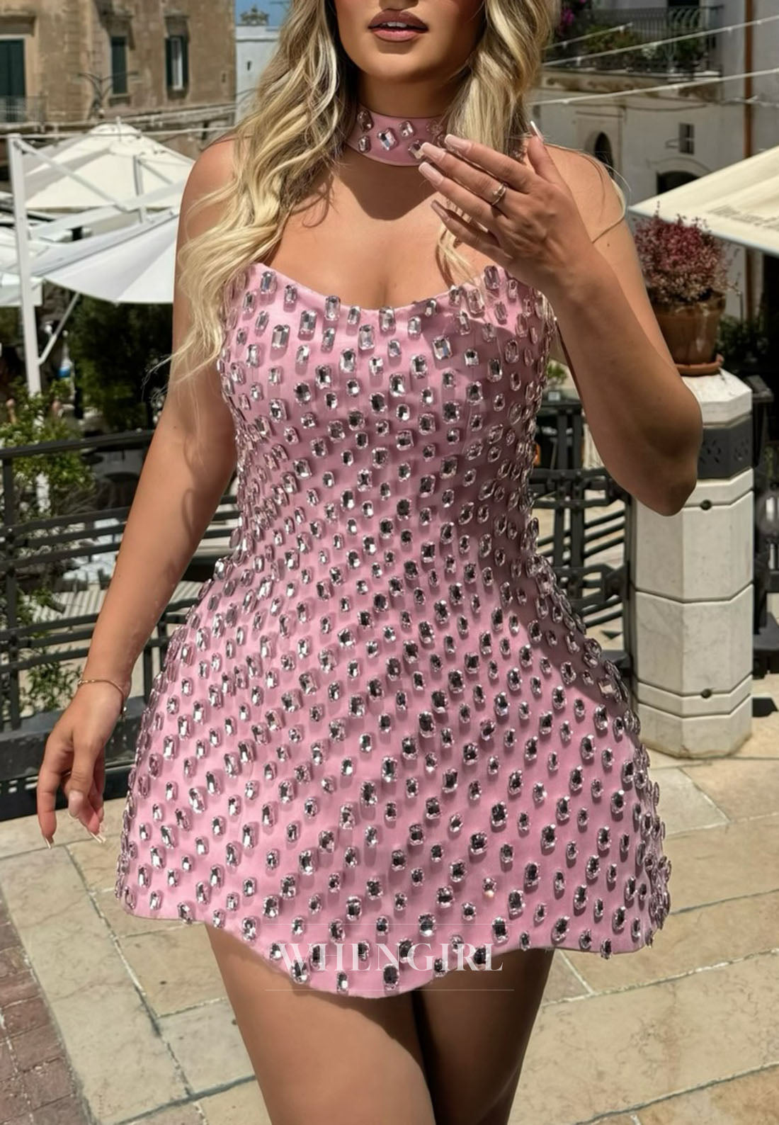 Strapless Rhinestone Embellished Mini Dress