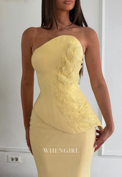 Asymmetrical Strapless Mermaid Evening Gown