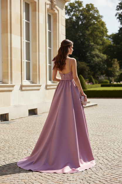 One-Shoulder Sequin Mermaid Gown with Detachable Train
