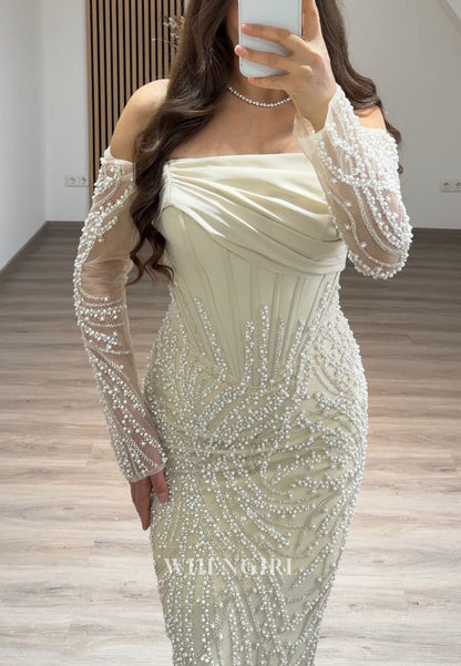 Pearl Beaded Corset Mermaid Evening Gown