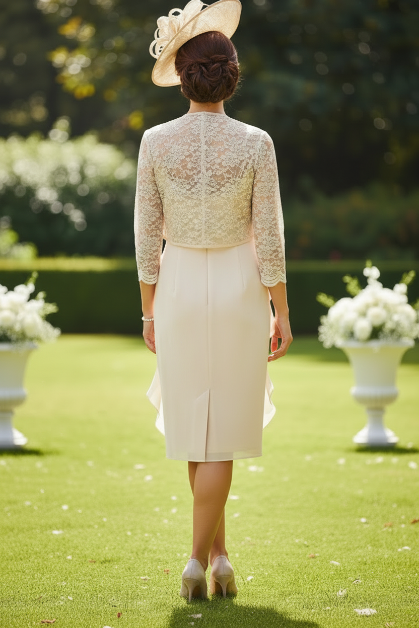 Lace Jacket Draped Sheath Dress