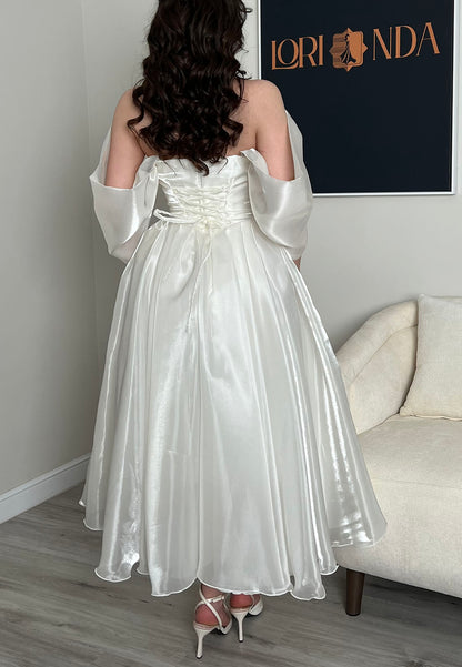 Corset Midi Dress with Off-Shoulder Draped Sleeves