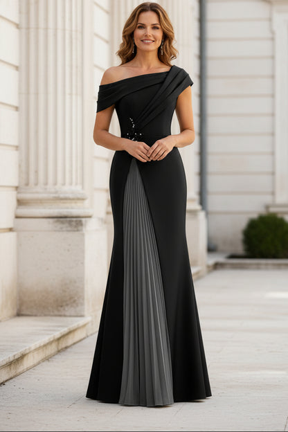 Asymmetrical Pleated Inset Evening Gown