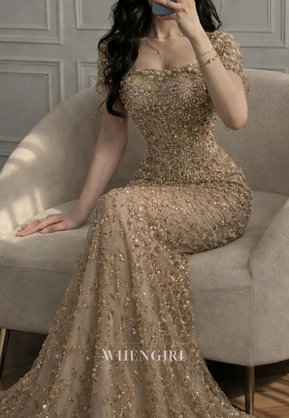 Off-The-Shoulder Beaded Mermaid Evening Gown