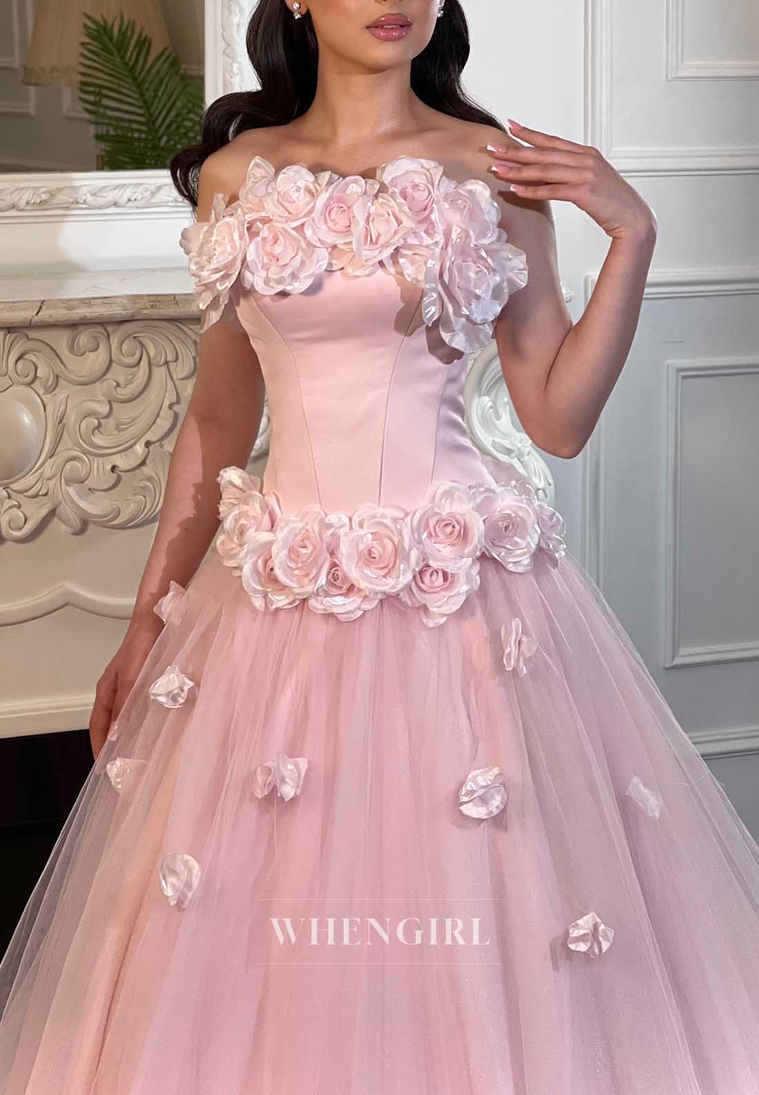 Strapless 3D Floral Corset Tulle Ball Gown